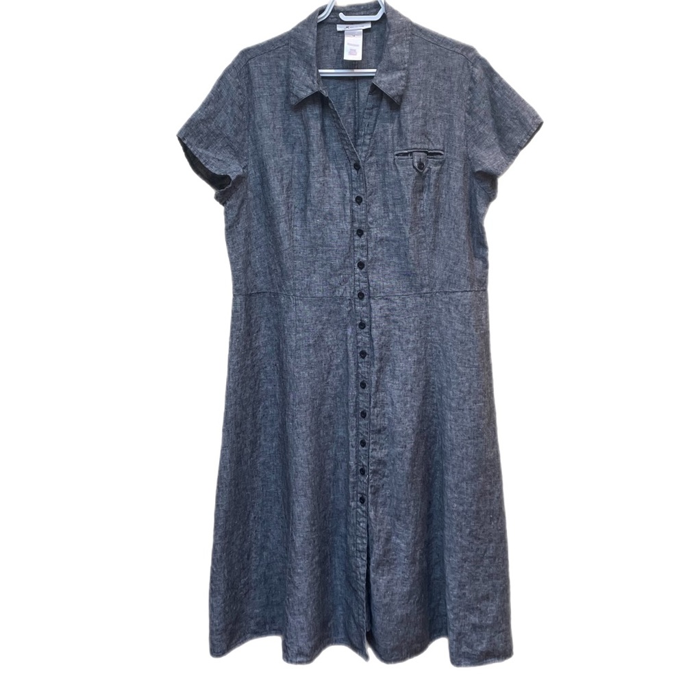 JM Collection Gray Button-Front Midi Shirt Dress
